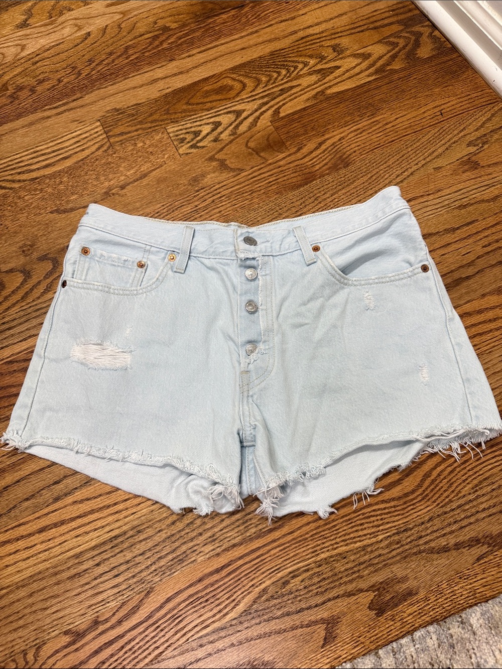 Levi's Light Blue Button-Fly Denim Cutoff Shorts